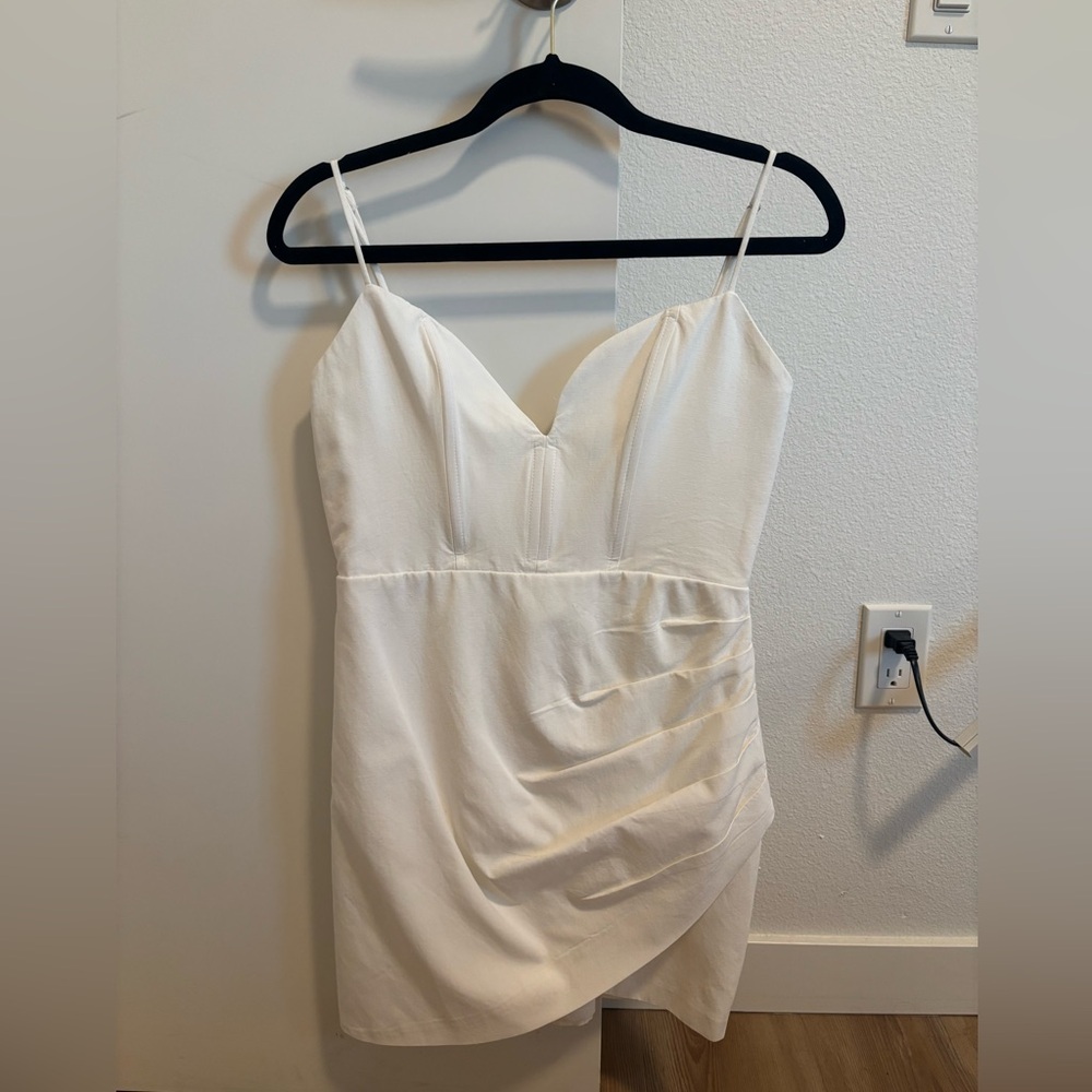 Zara White Ruched Mini Dress